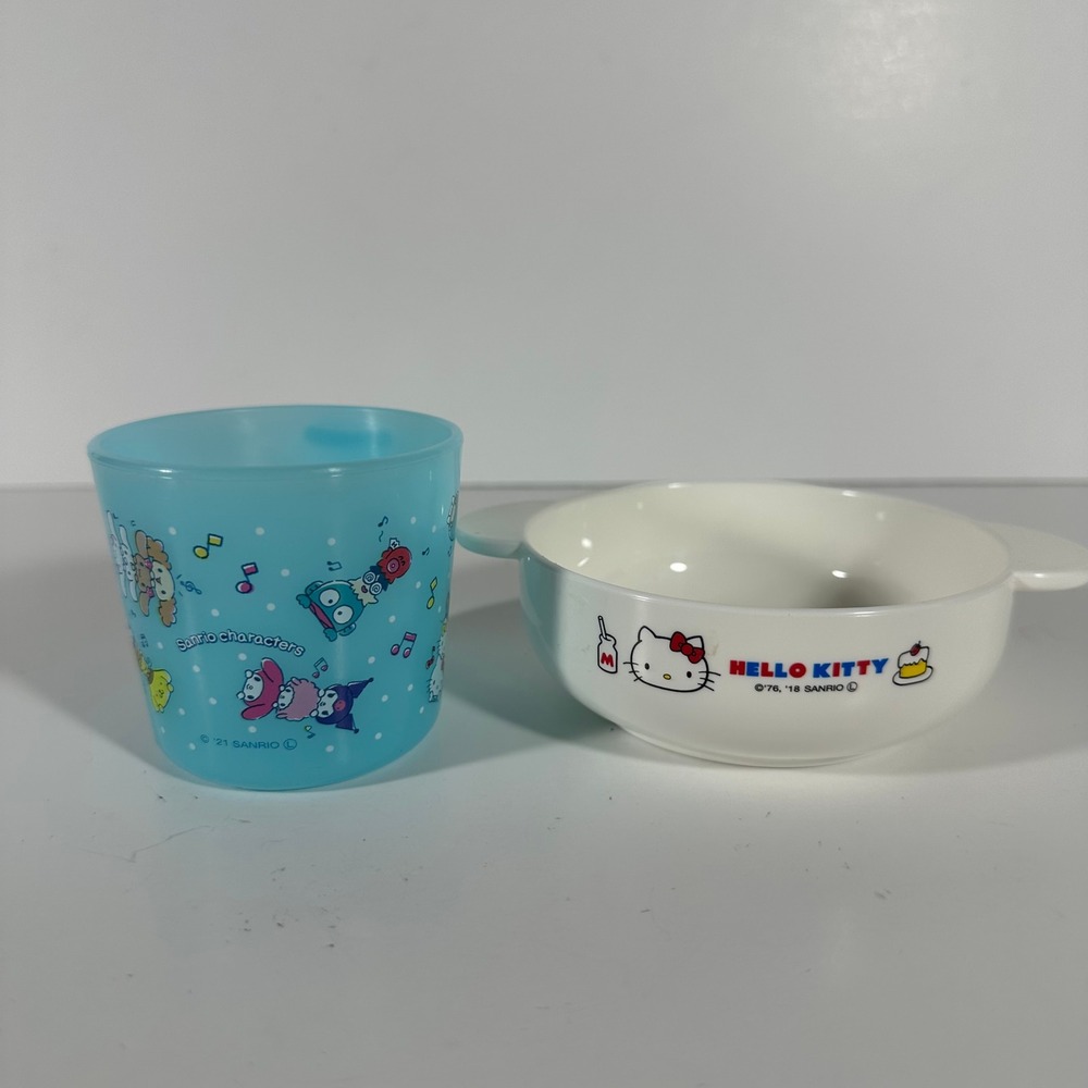 Sanrio Hello Kitty Bowl and Friends Cup Set Blue White Plastic 230ml 170ml